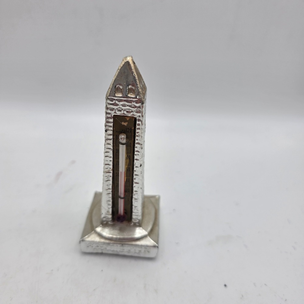 Vintage Washington Monument Thermometer Silver Tone Metal Souvenir Washington DC